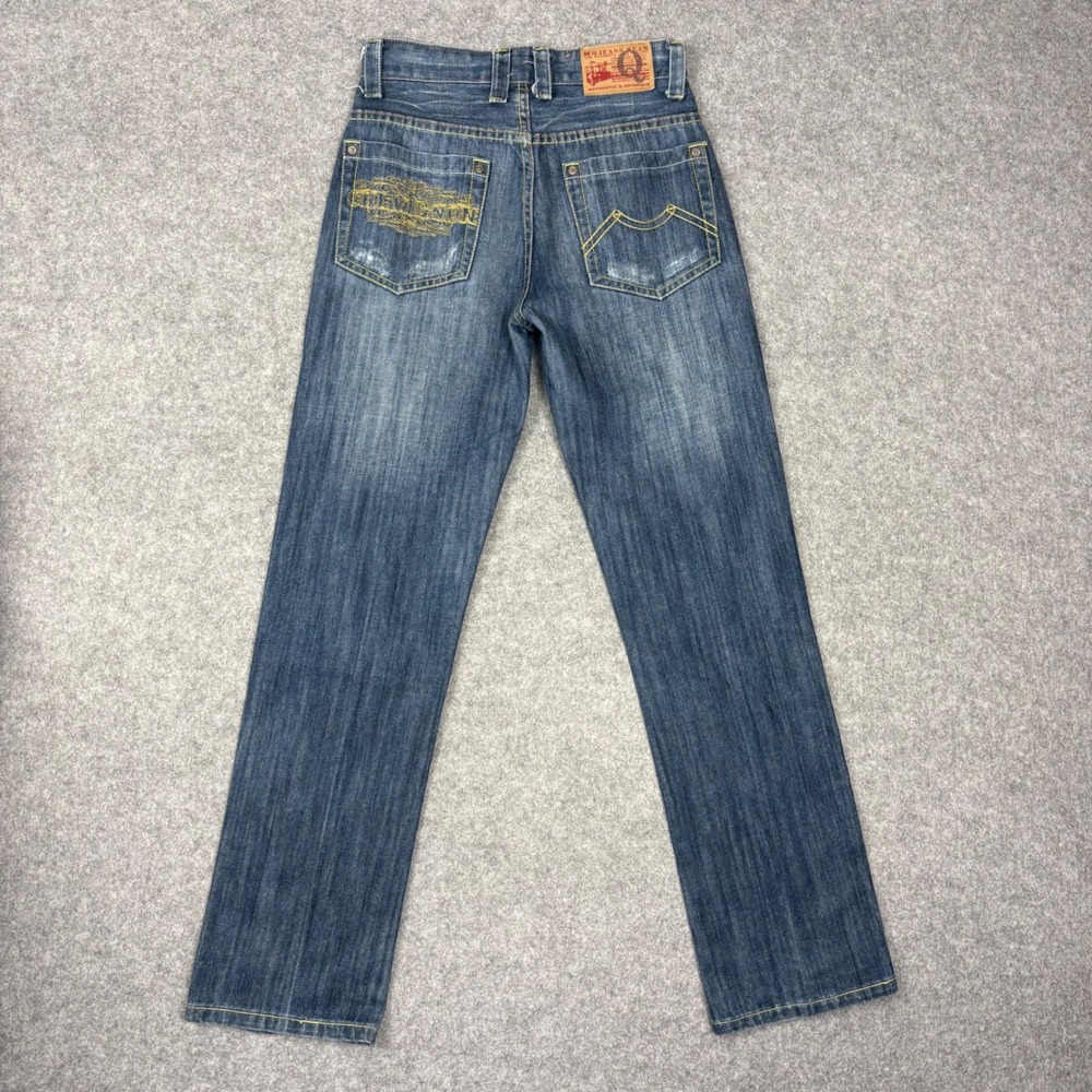 Chevignon Womens Straight Leg Jeans Blue Denim Embroidered Size 28 Medium Wash